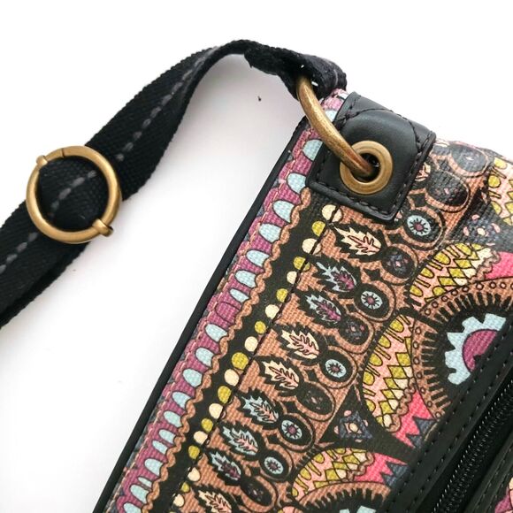 Sakroots Artists Circle Flat Lg Crossbody Bag Multicolor Coated Canvas Blk Strap - Picture 3 of 8